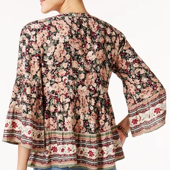 American Rag babydoll boho big bell sleeve TASSLE tie crochet detailing flare - Picture 2 of 9